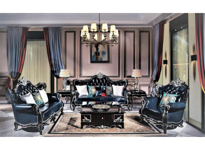 Sofá Chesterfield clásico conjunto 3+2+1 en ultra negro.