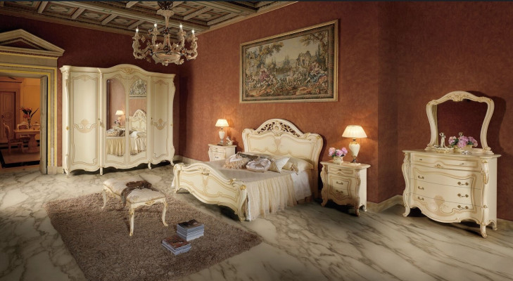 Diseño de dormitorio lujo Set camas Conjuntos de cama Mesita de noche Armario 7 piezas.