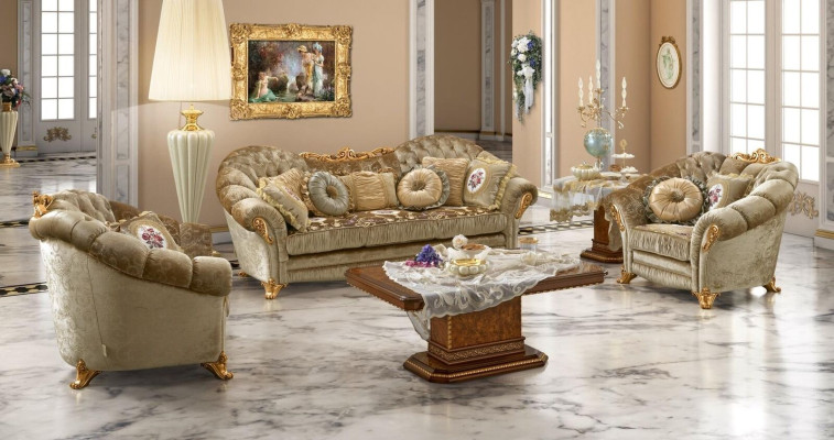 Muebles de lujo, juego de sofás, sofá, estilo barroco rococó, tapizado, 3+1+1 plazas, madera, conjunto de 3 piezas.