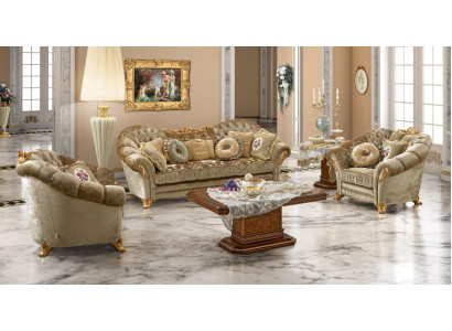 Muebles de lujo, juego de sofás, sofá, estilo barroco rococó, tapizado, 3+1+1 plazas, madera, conjunto de 3 piezas.