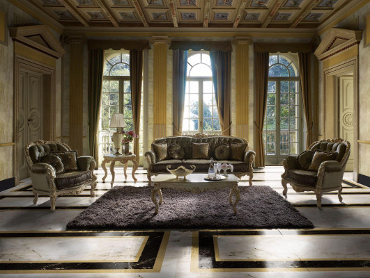 Juego de asientos 3+2+1 sillones muebles tapizados textil diseño Chesterfield italiano