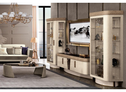 Conjunto de muebles para salón de 4 piezas. Vitrina de sala de estar, estantería, moderno conjunto de muebles de madera para TV.