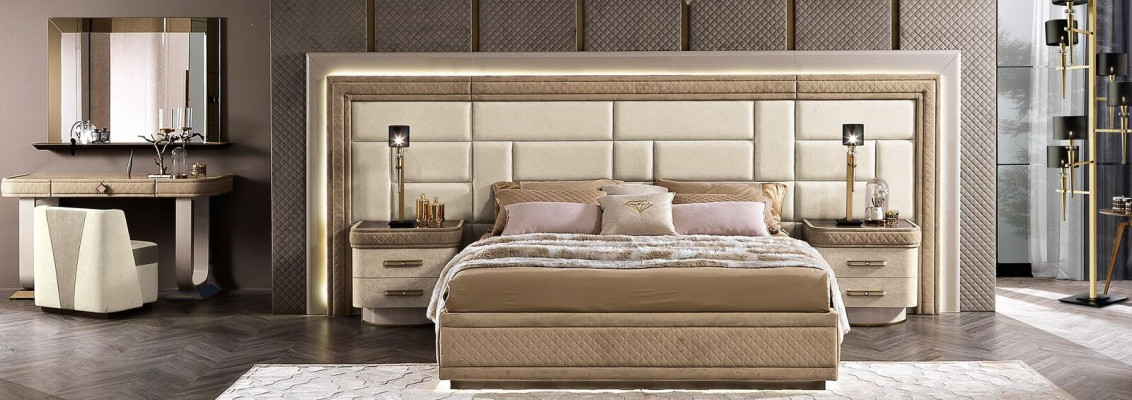 Muebles de diseño Moderno Lujo Camas Nuevas Cama 2x Mesita de noche 3 piezas Conjunto de dormitorio