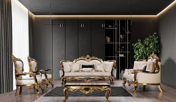 Sofá Chesterfield Barroco Conjunto de 5 piezas Sofá 3+3+1+1 Sillón Mesa de centro