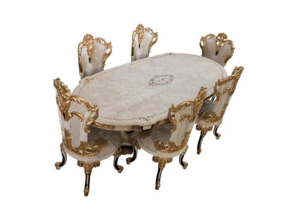 Juego de comedor de lujo de 9 piezas. Mesa de comedor + 6 sillas + aparador con espejo blanco nuevo.
