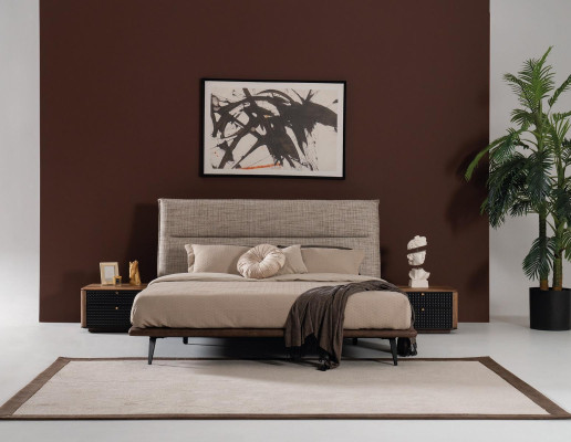 Cama de dormitorio italiana, 2x mesitas de noche, estilo de lujo moderno