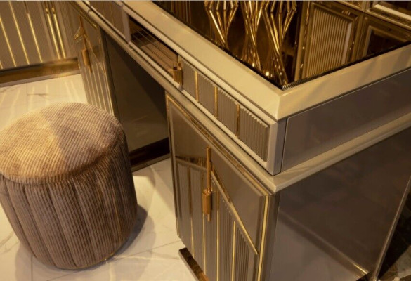 Diseño de muebles de lujo, cómoda, conjunto de madera, tocador, espejo, consolas