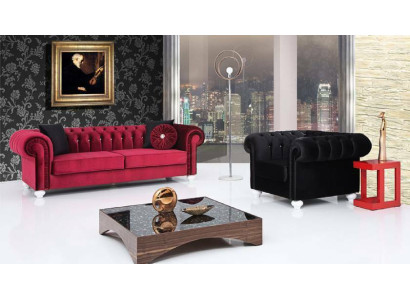 Conjunto de sofás de 2 piezas 3+1 plazas Sofá de cuero Chesterfield de tela de terciopelo