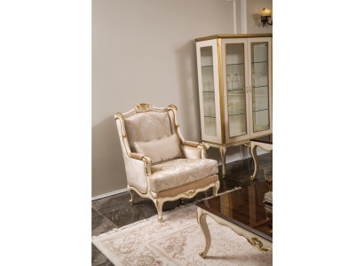 Sillón barroco dorado beige Sillón individual de estilo clásico Muebles de terciopelo y madera