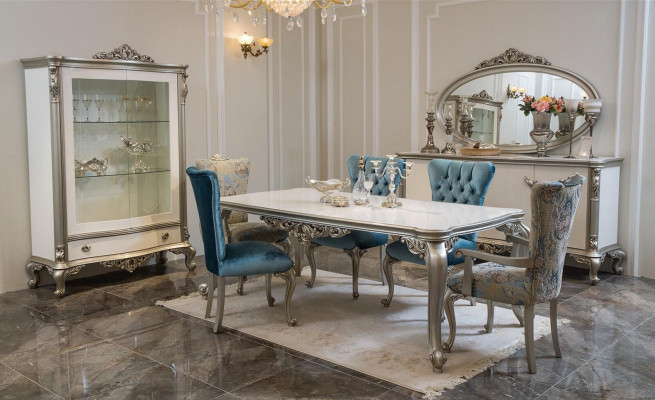 Mesa de comedor maravillosa en diseño clásico con tablero exclusivo.