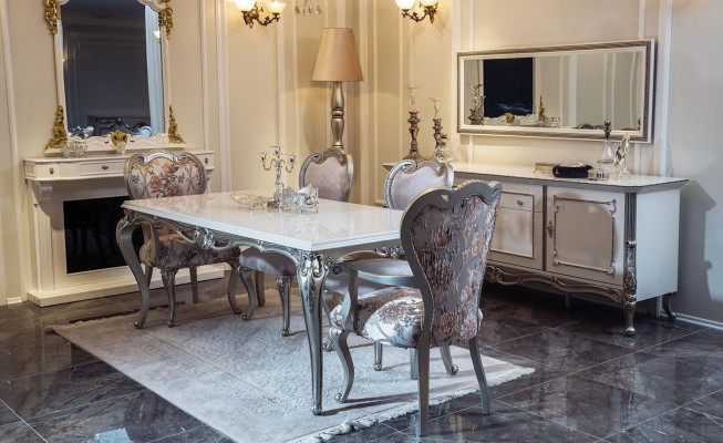 Bufé Blanco Plata Cómoda Consola Cómoda Estilo italiano 2 piezas Espejo