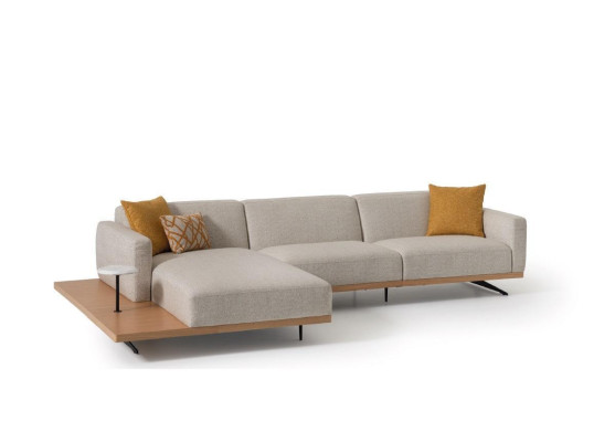 Sofá esquinero en forma de L, sofá, sillón, mesa de centro, mesa auxiliar, tapizado.