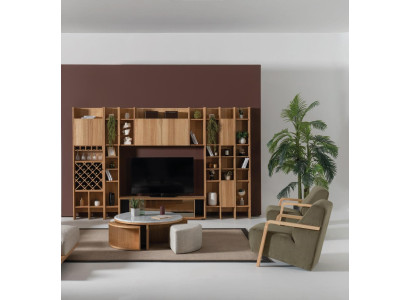 Juego de muebles de sala de estar: sillón de diseñador, 2x pared de sala, mesa de centro