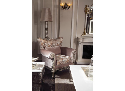 Sillón acolchado lila con estampado de flores Sofá Couch Sala de estar Barroco