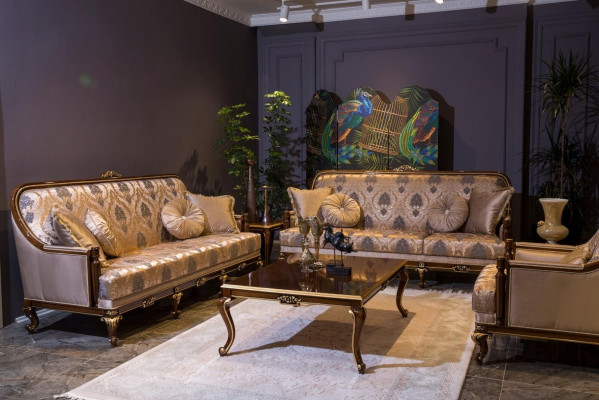 Muebles Sillas Diseño Sillón Textil Sala de estar Lujo Diseño Barroco Rococó.