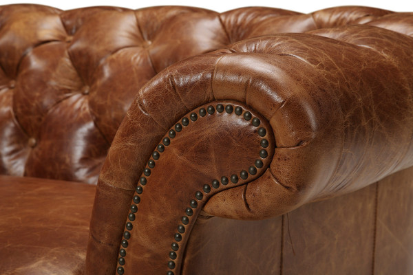 Chesterfield 100% Cuero Genuino Sofá de Cuero Sofá Couch Tapizado Sofá Clásico