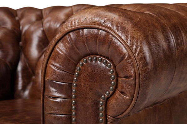 Chesterfield 100% Cuero Genuino Sofá de Cuero Sofá Couch Tapizado Sofá Clásico