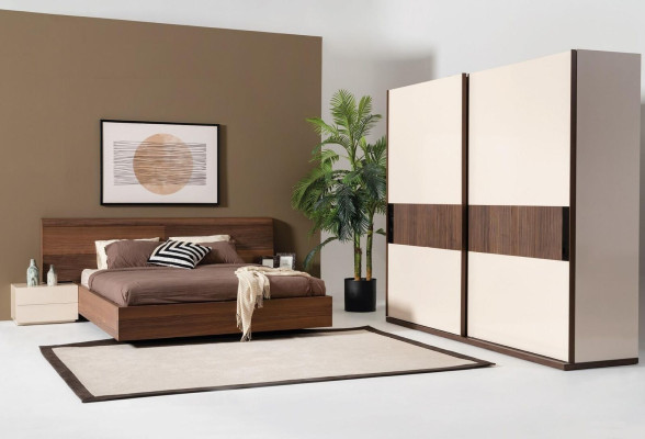 4 piezas Set de dormitorio Cama 2 mesitas de noche Armario Armario