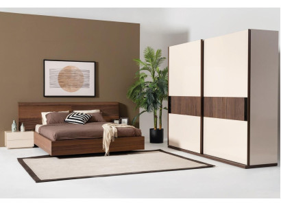 4 piezas Set de dormitorio Cama 2 mesitas de noche Armario Armario