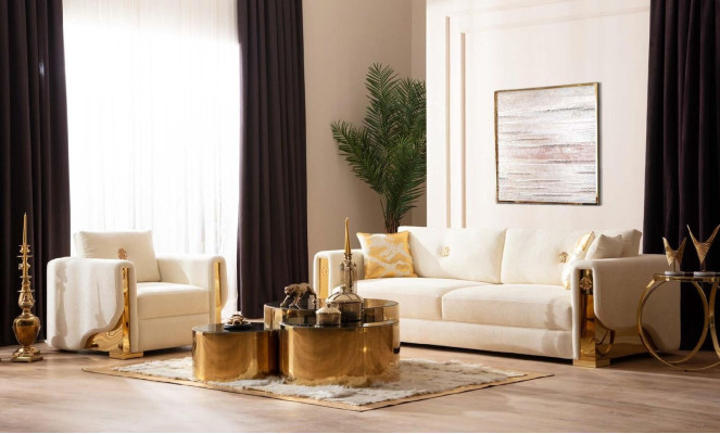 Diseño de sillón individual de tela para sala de estar Lounge de lujo en metal. Mueble de diseño de sofá.