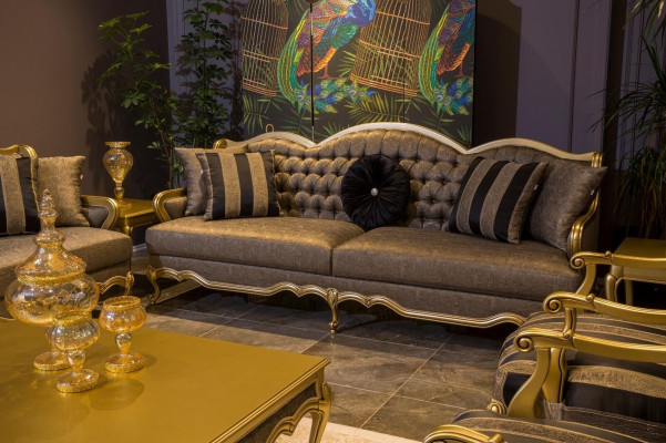 Sofá de lujo de tres plazas, sofás de 3 plazas, asiento de tela de diseño de muebles de estilo textil.
