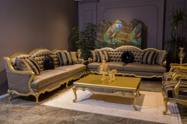 Sofá de lujo de tres plazas, sofás de 3 plazas, asiento de tela de diseño de muebles de estilo textil.