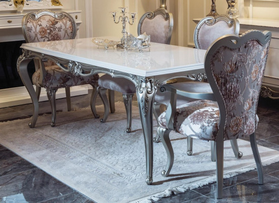 Mesa de comedor clásica Mesa de plata Mesa barroca y rococó Muebles de comedor Blancos