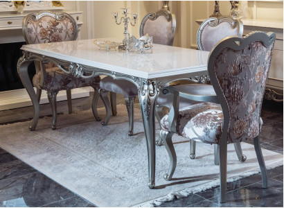 Mesa de comedor clásica Mesa de plata Mesa barroca y rococó Muebles de comedor Blancos