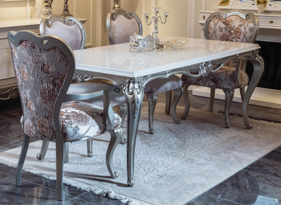 Mesa de comedor clásica Mesa de plata Mesa barroca y rococó Muebles de comedor Blancos