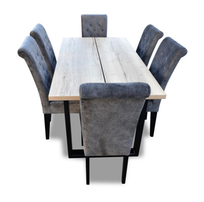Conjunto clásico de mesa de comedor + 6 sillas Conjunto de sillas de respaldo Conjunto de mesa de comedor.