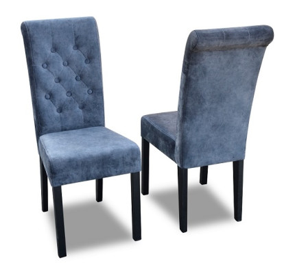 Exclusivo conjunto de 8 sillas de diseñador Chesterfield azules de tela.