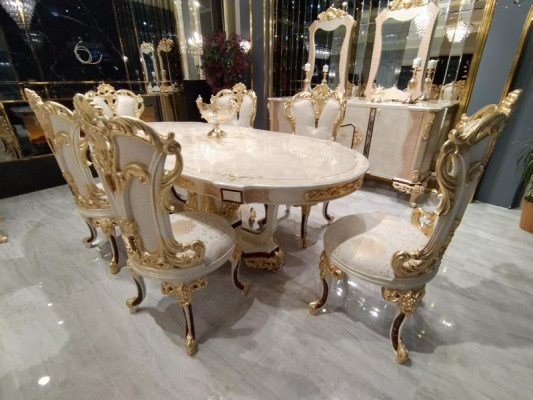 Juego de comedor de lujo Mesa de comedor 4 sillas Silla de madera Textil Conjunto de comedor Nuevo