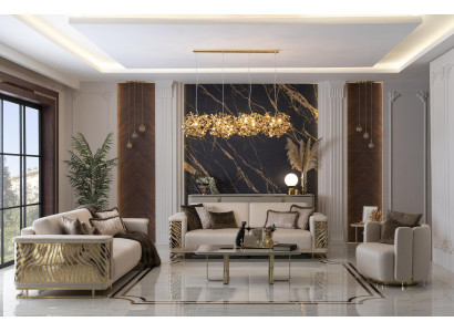 Conjunto de sofás de lujo de 4 plazas con 3 plazas, sillón y mesa de centro. Juego moderno de 4 piezas.