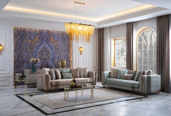 Elegante conjunto de sofás 2x Sofás Muebles de diseño clásico con reposabrazos 4+3