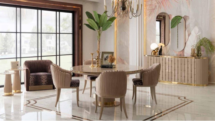 Conjunto de comedor Mesa de comedor 4 sillas Aparador Espejo Grupo de comedor Juego de comedor de 8 piezas