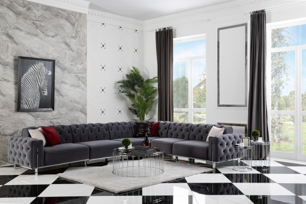 Sofá esquinero moderno en forma de L para sala de estar, color gris, madera, textil, sofás.