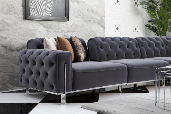Sofá esquinero moderno en forma de L para sala de estar, color gris, madera, textil, sofás.