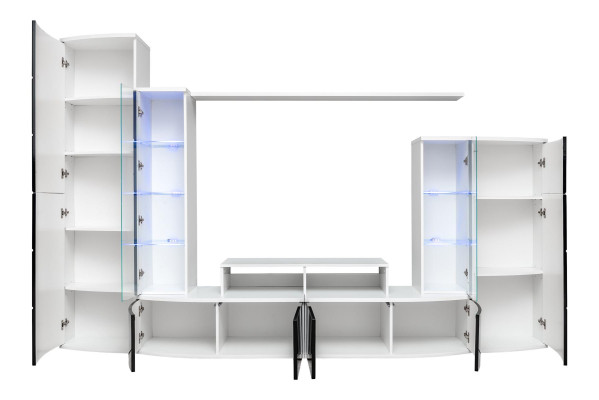 Mueble de salón de lujo en negro, conjunto de salonera con vitrina y soporte para TV, muebles de madera nuevos.