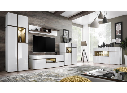 Juego de 5 piezas de muebles de sala de estar de madera modernos con soporte de TV, armario y paredes de sala de estar. Nuevo.