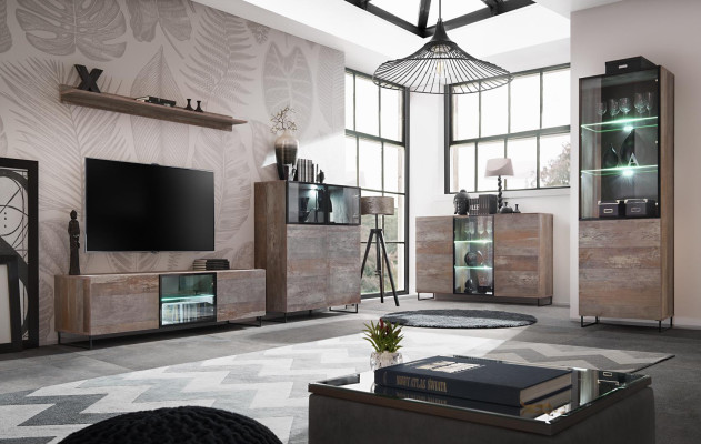 Diseño de pared de televisión, soporte de televisión, 2x vitrina, mueble bajo RTV, juego de mobiliario de 5 piezas.