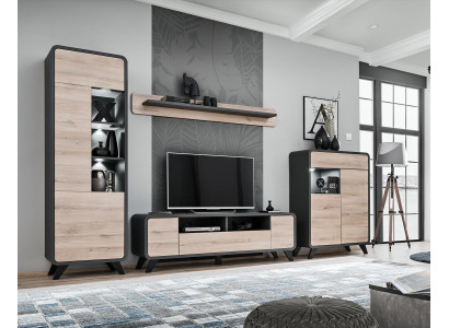 Conjunto de sala de estar: estante de pared, soporte para TV, muebles de madera, 2 vitrinas, sala de estar nueva.