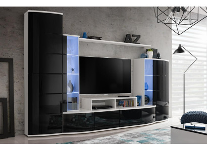 Mueble de salón de lujo en negro, conjunto de salonera con vitrina y soporte para TV, muebles de madera nuevos.
