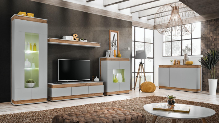 Set de sala de estar 5 piezas Mueble de TV Moderno Vitrina Mueble de madera Lujo Cómoda Nuevo