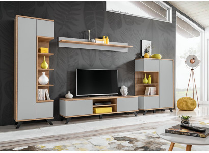 Juego de sala: estantería, soporte de TV, estante de pared, paredes de sala, conjunto de muebles de madera de 4 piezas.