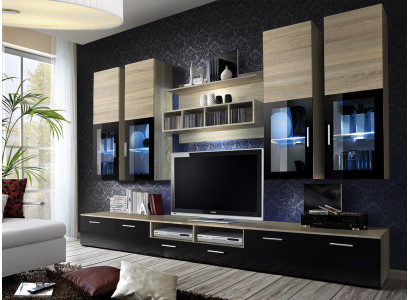 Sala de estar completa con diseño de soporte para TV, armario de pared, mueble de lujo, decoración de pared de sala, nuevo.