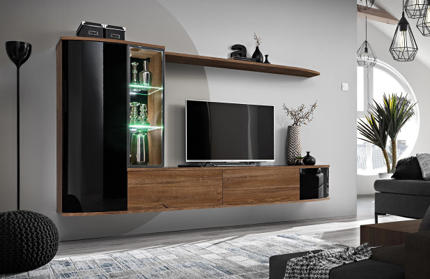 Conjunto de muebles de salón de lujo con soporte para TV de madera, estante de pared y armario de pared. Nuevo.