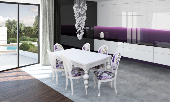 Mesa de diseñador con 6 sillas Conjunto de sillas de madera para comedor.