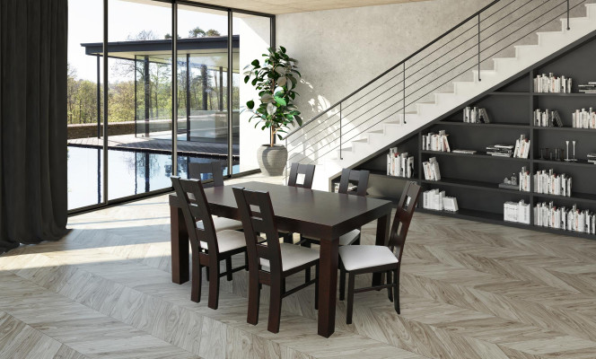 Muebles clásicos de comedor. Conjunto de silla con respaldo y mesa. Set de 7 piezas. Clásico.