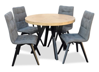 Mesa redonda completa con 4 sillas, juego de comedor de 5 piezas de madera.