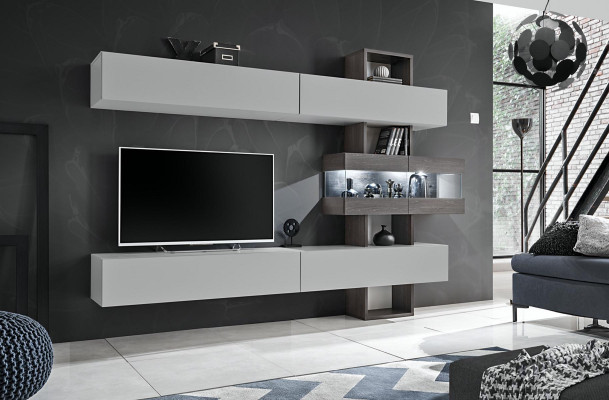 Sala de estar completa Muebles rtv mueble bajo Conjunto de pared de madera Diseño de interiores